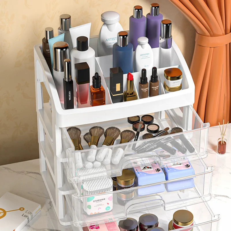 Multi-Layer Office Desktop Storage Box Cosmetic Organizer with Drawers - Transparent Storage Box for Makeup File Oasis Select