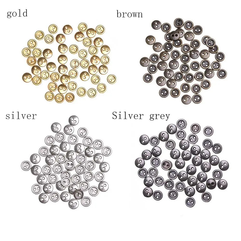 50pcs Mini Metal Sewing Buttons – Round 2-Hole, 3mm & 4mm