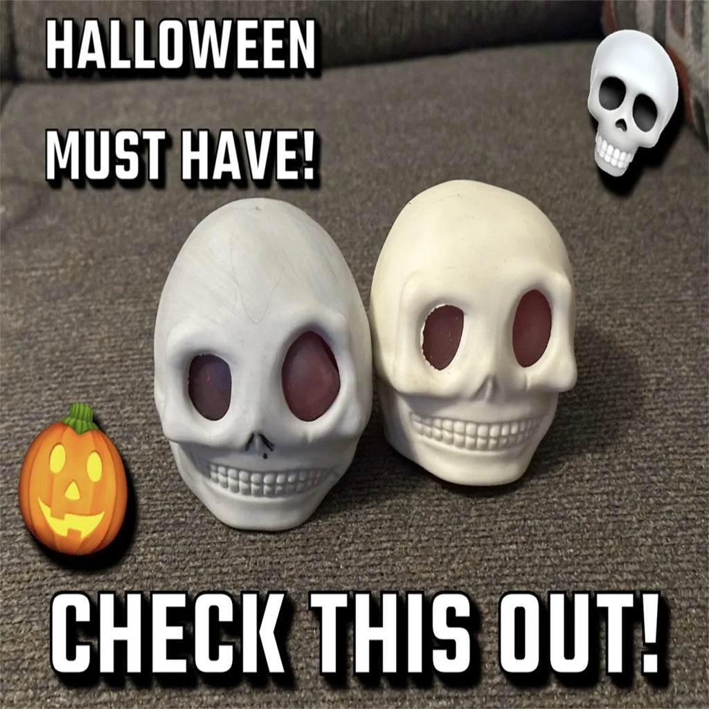 Halloween Skull Squeeze Stress Ball Squishy Toy Set – 9pc Novelty Squeeze Toy Oasis Select