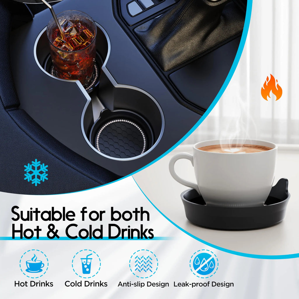 Rhinestone Car Cup Holder Coasters | Non-Slip Silicone Inserts