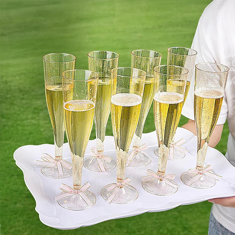 25/50Pcs Clear Champagne Flutes 5oz Plastic Glitter Champagne Flutes Reusable Stemmed Party Wine Cups Crystal Wine Cocktail Cups Oasis Select