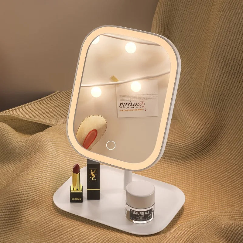 Dimmable LED Makeup Mirror with Stand Touch Control Vanity Mirror with Storage Tray for Bedroom & Bathroom Beauty Tools Oasis Select