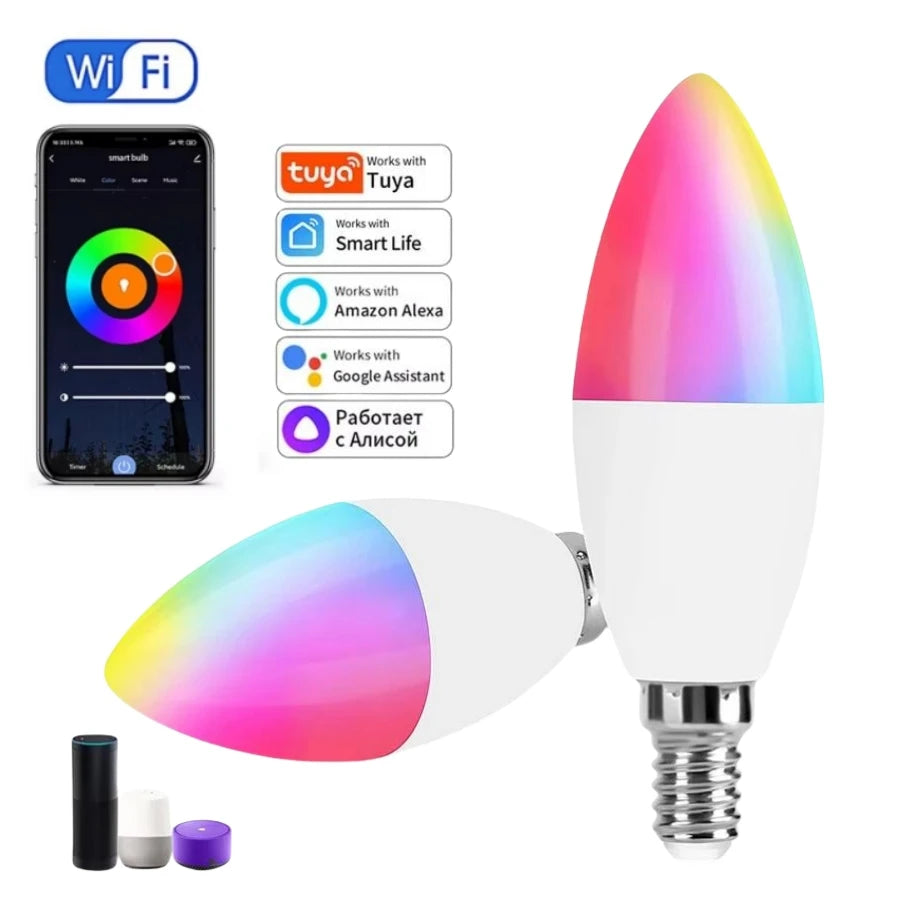 Tuya Smart WiFi LED Bulb E14 Candle Light 220V 9W 7W 5W RGB Dimmable Lamp APP Voice Control Works With Alexa Google Home Decor Oasis Select