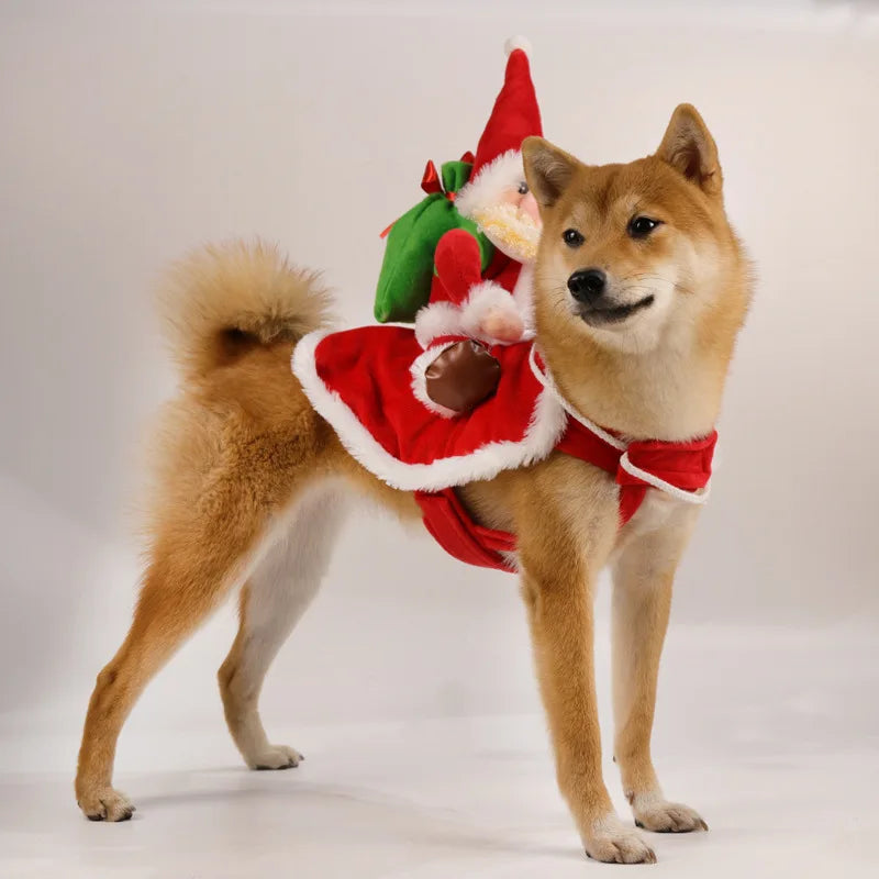 New Santa Claus Riding Suit Pet Christmas Dog and Cat Clothing Dog Clothes for Small Dogs Oasis Select