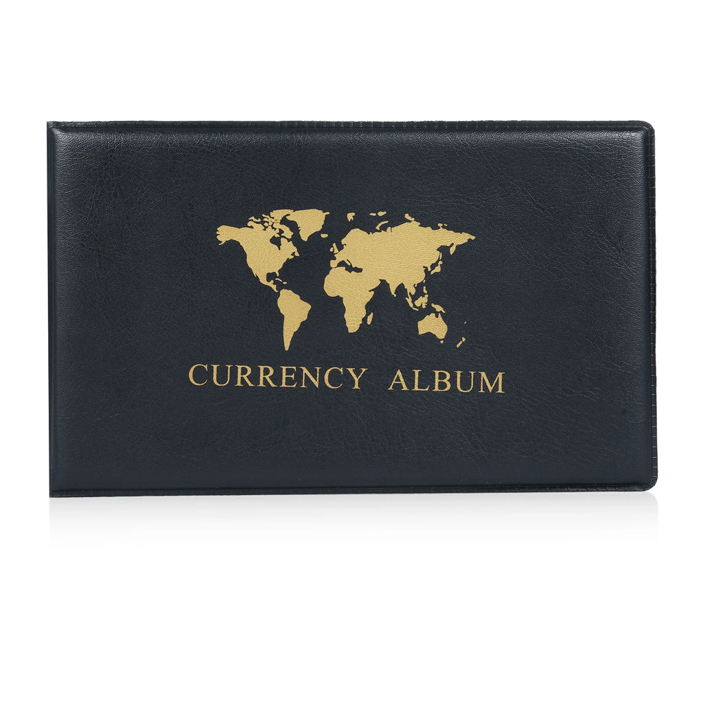 40 Pockets Banknote Currency Collecting Album 20 Sheets Clear Dollar Bill Holders World Money PU Leather Hard Cover Storage Oasis Select black