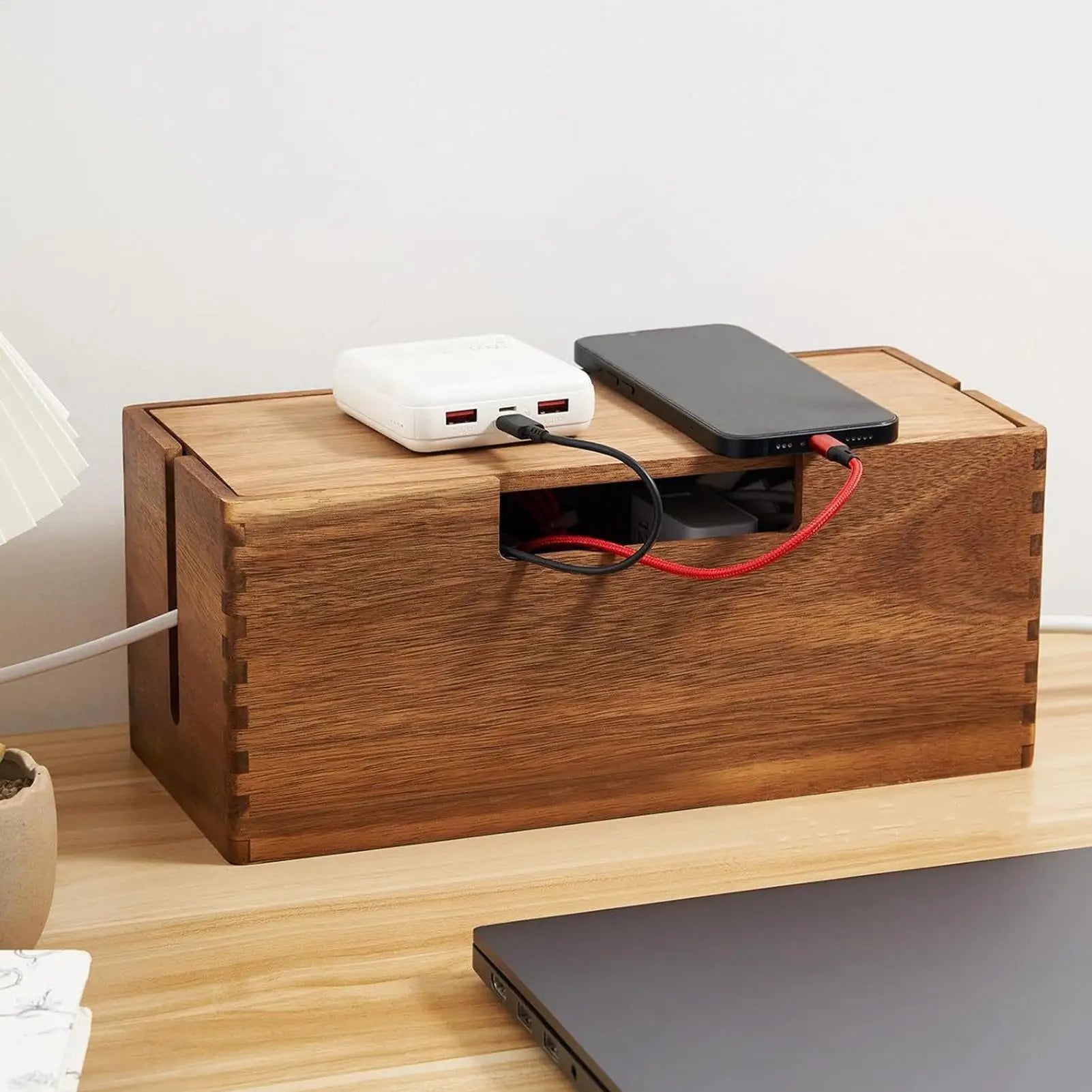 Wooden Cable Storage Box – Cord & Charger Organizer