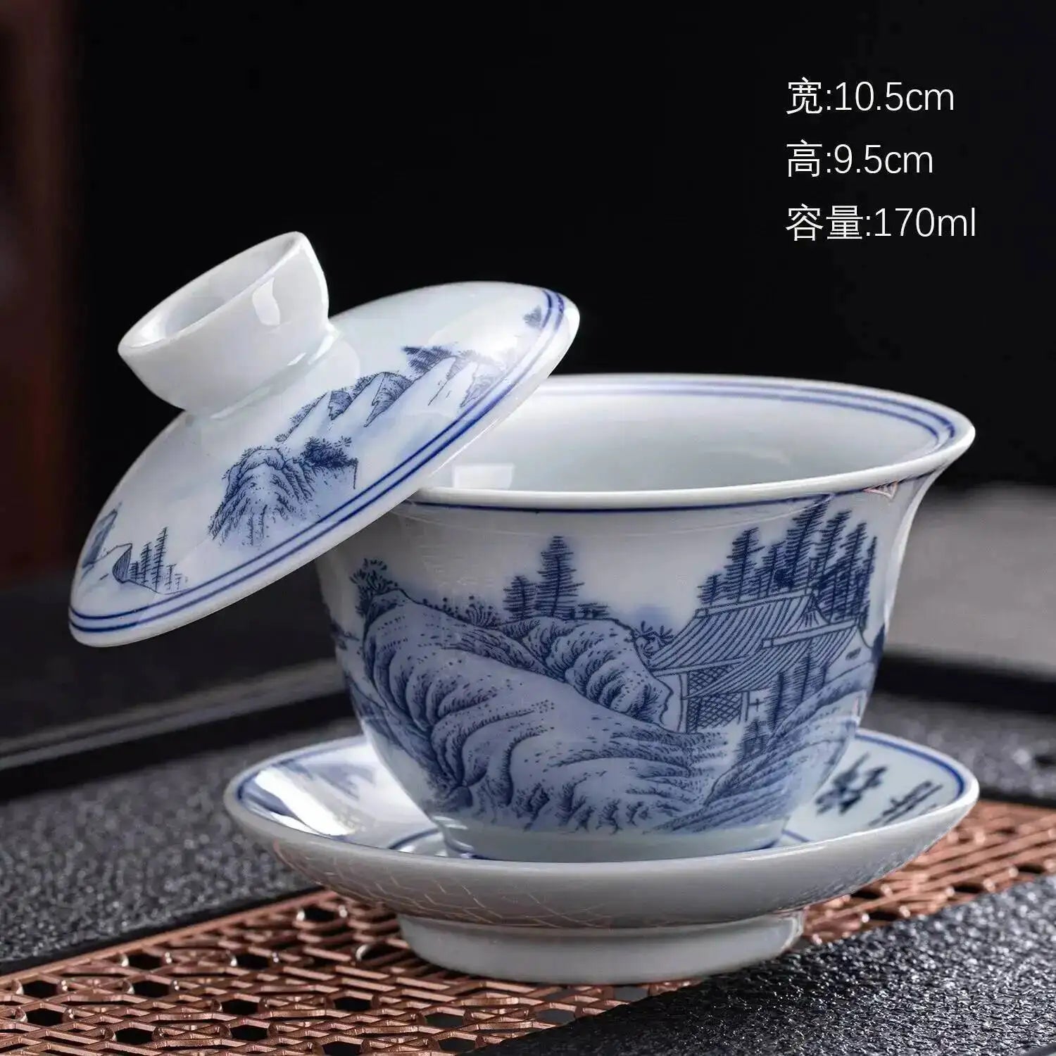 Ceramic Three-Talent Gaiwan Home Single Tea Maker Tea Cup Chinese Style Kung Fu Tea Set with Lid Tea Cup Gaiwan Oasis Select Landscape Style 1