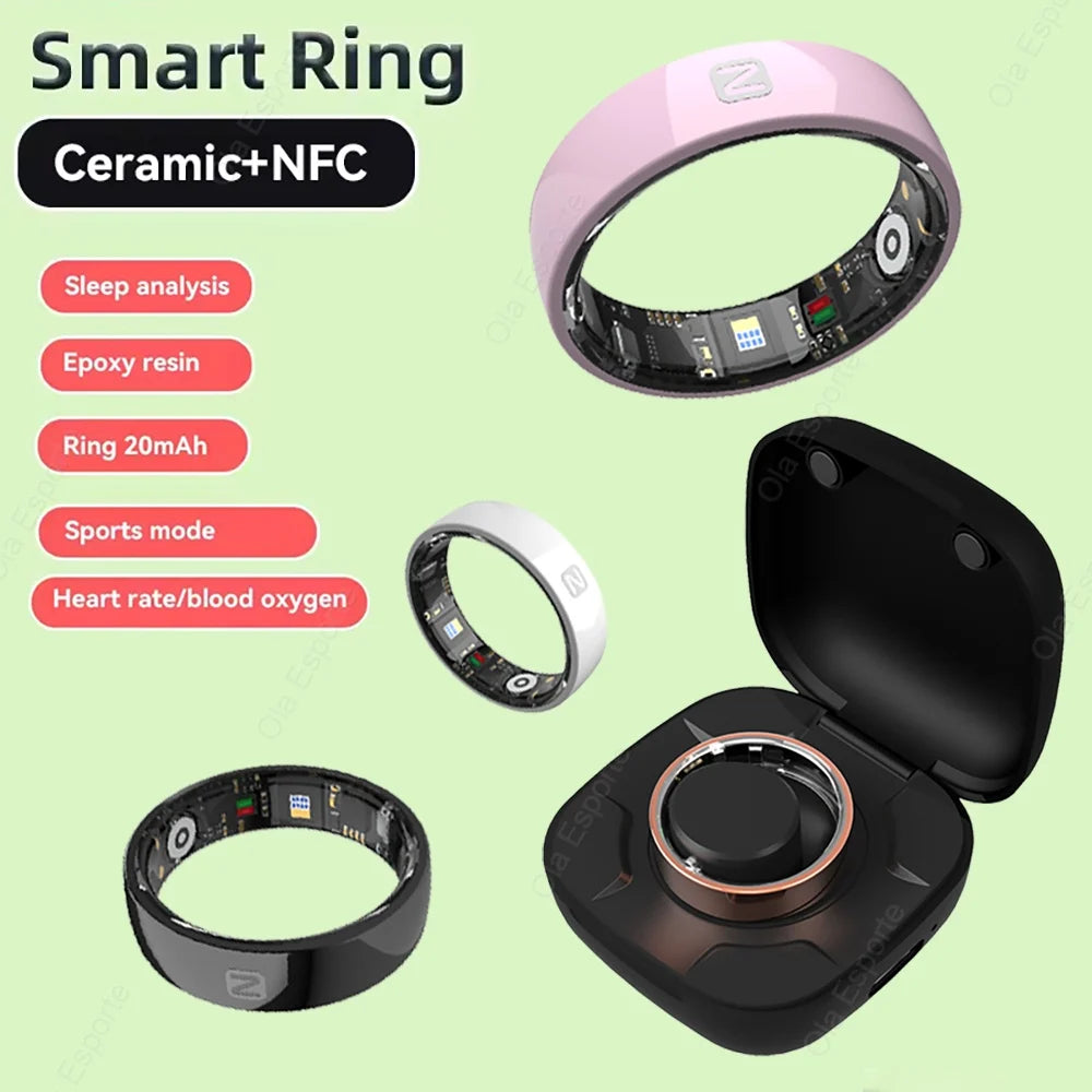 Smart NFC Ceramic Ring – Sleep, Heart Rate & SpO2 Tracker