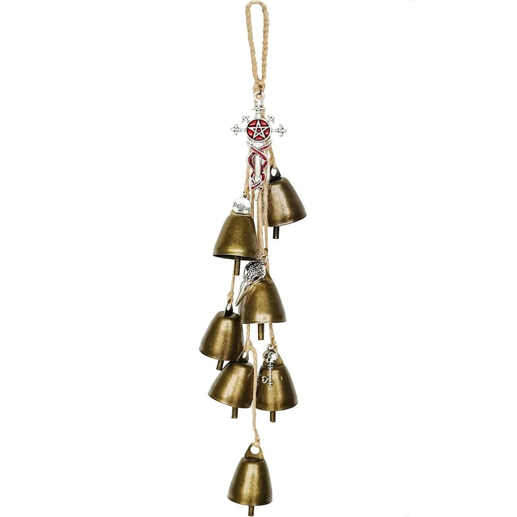 Bronze Door Chime Bohemian Metal Bells Chime Hanging Decoration Lightweight Jute Rope Decor For Indoor Wall Patio Office Space Oasis Select B