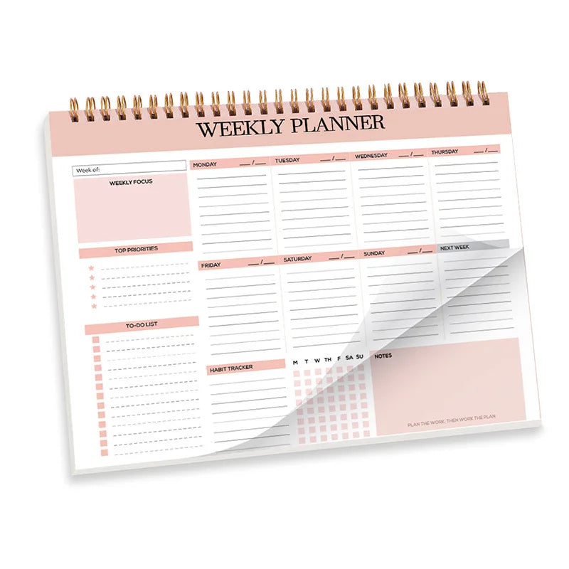 Nordic Style Weekly Planner Notebook Colorful Thicken Paper Desk Task Planning Coil Design 52-page Work Planners for Goals Oasis Select A