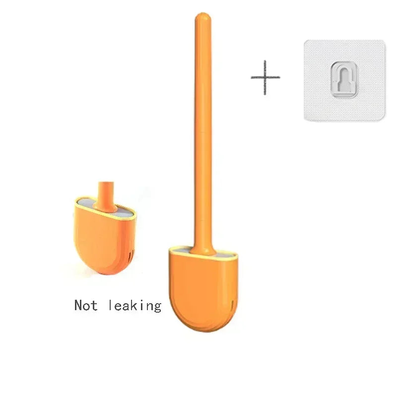 Silicone Toilet Brush Cleaning Brush Flat Head Flexible Wall Mounted Black Toilet Bowl Cleaner Brush Holder Set for WC Bathroom Oasis Select orange