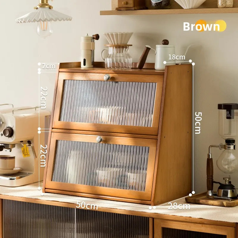 Desktop coffee cup storage box mug tea set shelf water cup cosmetics shelf solid wood bamboo with lid Oasis Select 2-50 brown