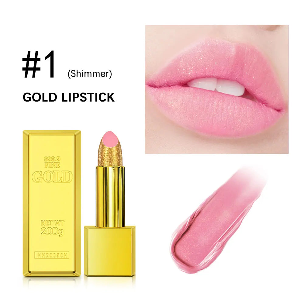Shimmer Gold Lipstick Metallic Glitter Sexy Lipsticks Long Lasting Batom Waterproof Cosmetic Gold Brick Tube Design Gift 3.5g Oasis Select color 1