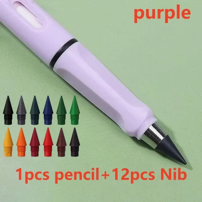 1/2set Kawaii 12 Colors Eternal Pencil No Ink Unlimited Pencils School Kids Art Painting Color Sketch Writing Stationery Oasis Select 1set purple