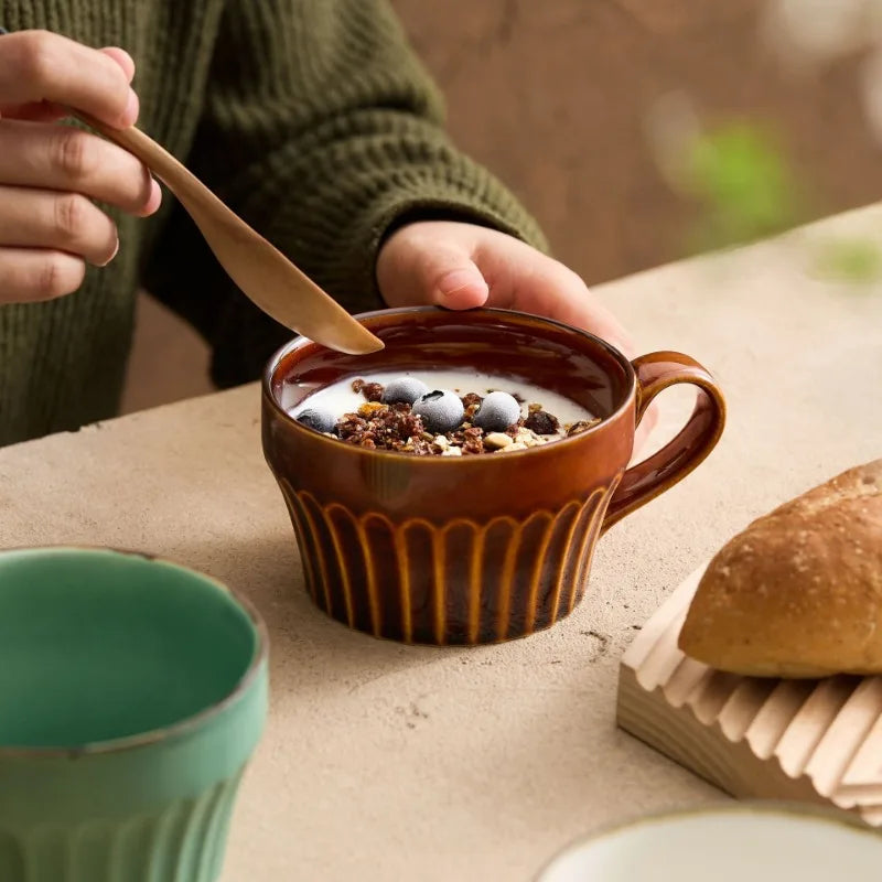 350ML Ceramic Coffee Mug Japanese Coarse Pottery Breakfast Milk Mug Home Office Water Cup Latte Coffee Cup Afternoon Teacup Oasis Select