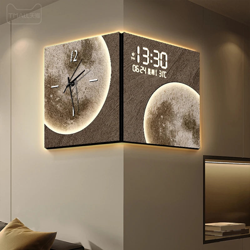 Double Corner Clock Creative Living Room Perpetual Calendar Digital Display Corner Clock Electronic Decorative Wall Clock Oasis Select