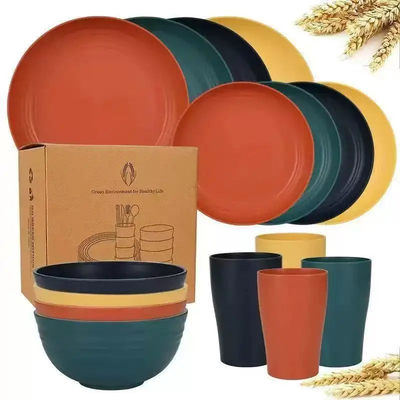 16pcs Unbreakable High Quality Plastic Dinnerware Sets - Reusable, Lightweight, for Daily Use, Outdoor Dining, Camping Essential Oasis Select Macron-16Pcs