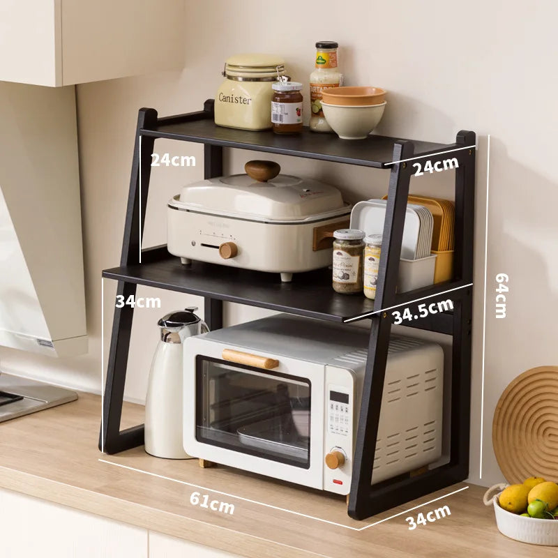 Kitchen Microwave Oven Shelf Household Multi-layer Oven Stand Desktop Countertop Rice Cooker Storage Shelf Oasis Select Black 61cm