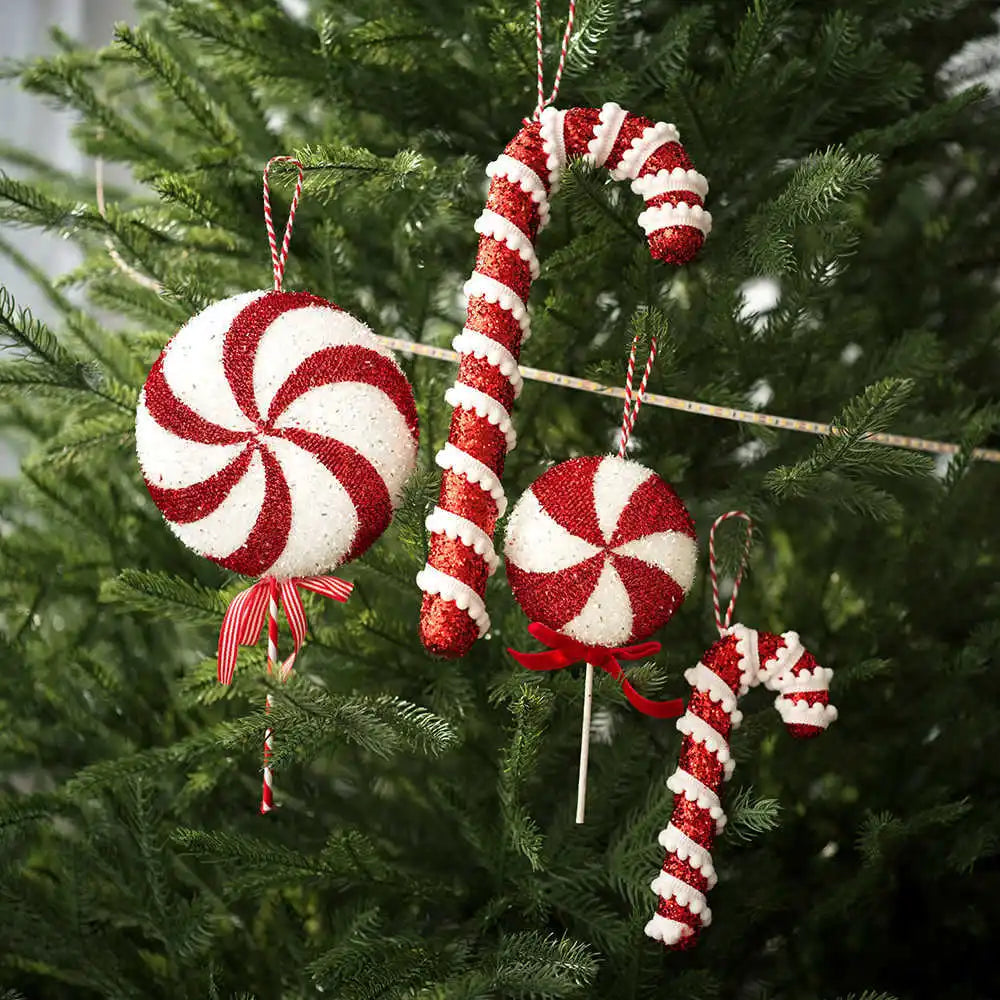 Christmas Tree Ornaments Red and White Walking Sticks Candies Christmas Ball Decorations Scene Arrangement Christmas Decor Oasis Select