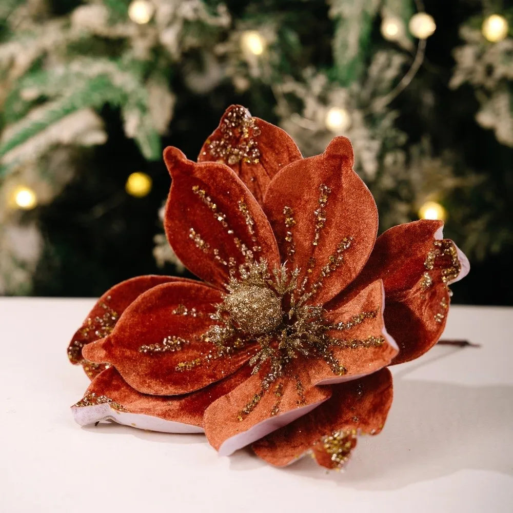 26cm Glitter Poinsettia Artificial Christmas Flower | DIY Decor