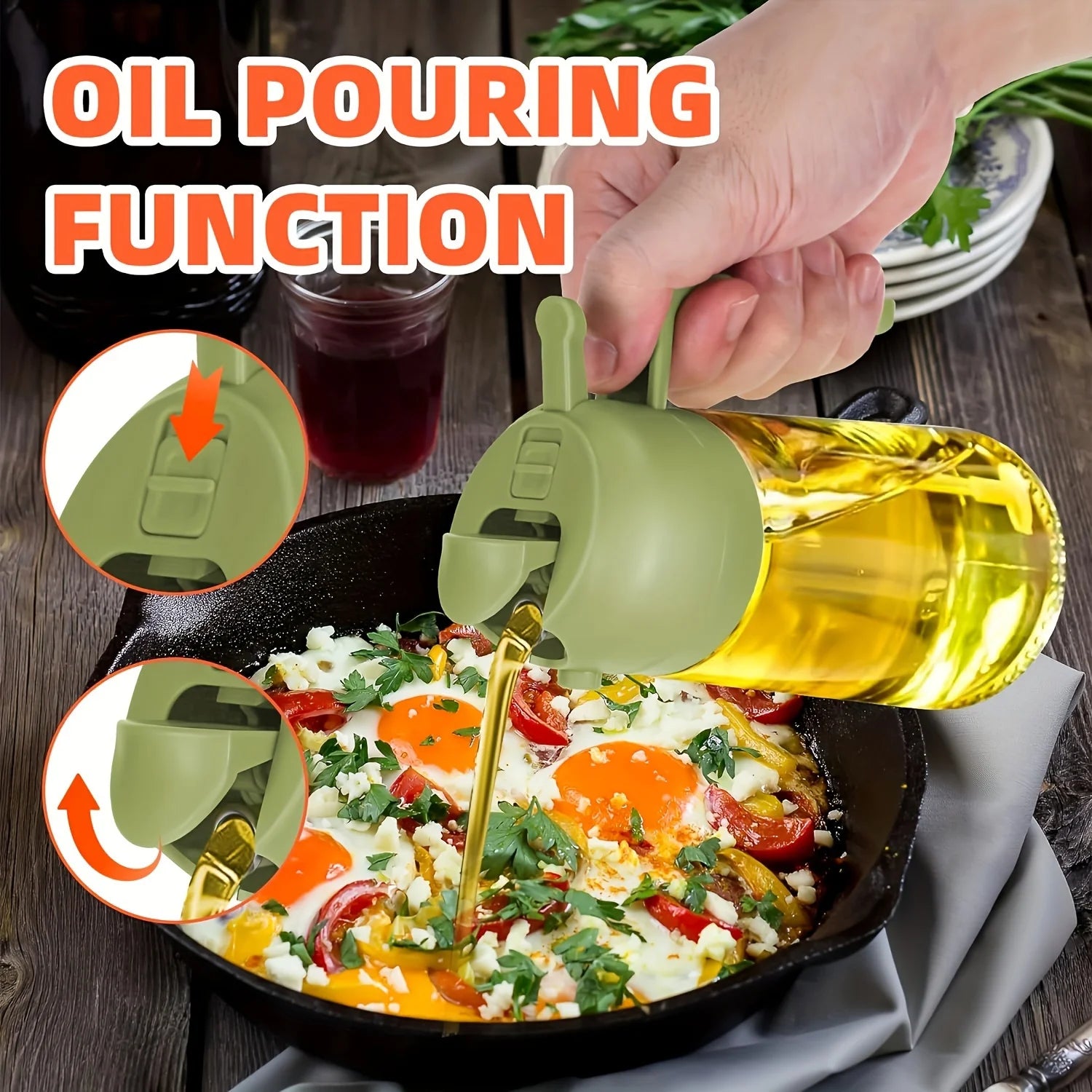2in1 Olive Oil Dispenser Bottle with Pourer 500ml Plastic Oil Sprayer Cooking Oil Spray Tank BBQ Baking Picnic Kitchen Tool Home Oasis Select