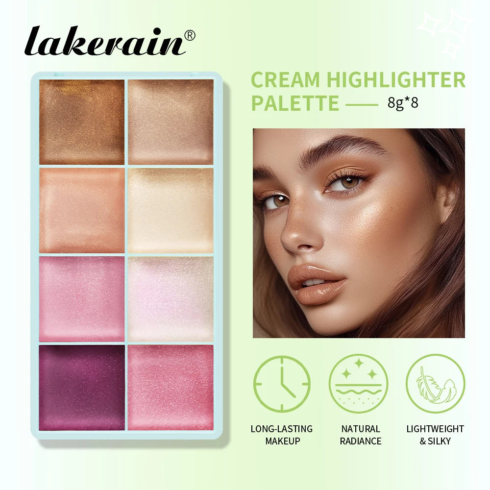 8Colors Cream Highlighter/Brow/Blush Palett Face Brighten Highlighter Blush&Contouring Shimmer Waterproof Makeup Tool Cosmetics Oasis Select highlight palete