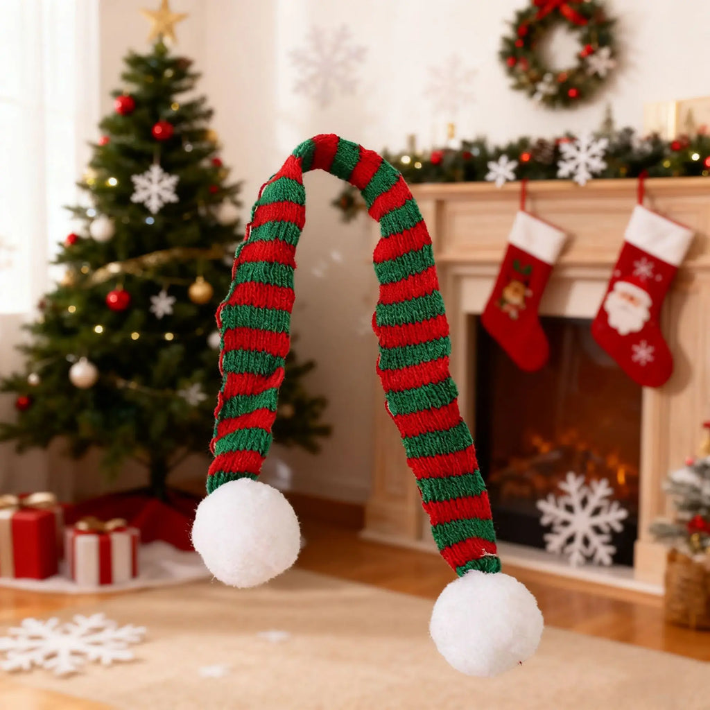Christmas Knit Cat Scarf with Pom-pom Trim Pet Fashion Accessory Adjustable Kitten Neck Warmer Holiday Photo Prop Wholesale Oasis Select 02-50cm
