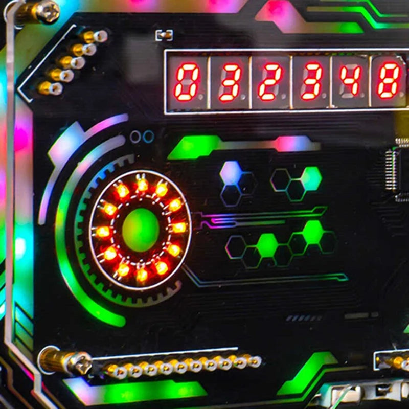 WISH Desktop Digital Clock Electronic DIY Kit Cyberpunk Innovation Clock Soldering Fabrication Kit Gaming Desktop Ornament Oasis Select
