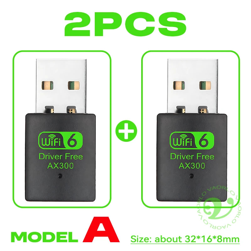 VAORLO WIFI 6 USB Adapter AX300 Network Card Mini USB Dongle 2.4GHz 802.11AX Wireless Dongle Receiver For Win 7/10/11 Drive Free Oasis Select Model A 2PCS