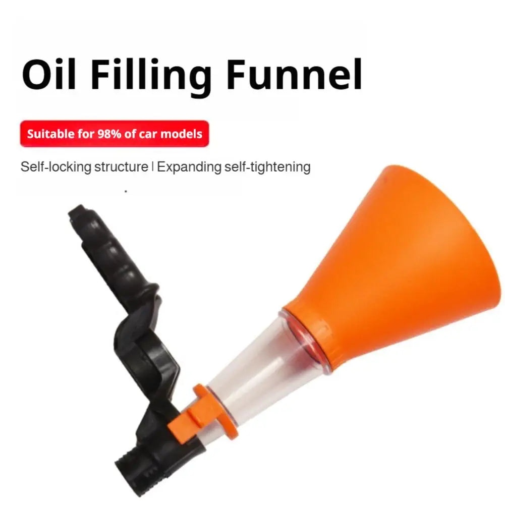 Hands-Free Engine Oil Funnel with Self-Locking Clamp – Universal