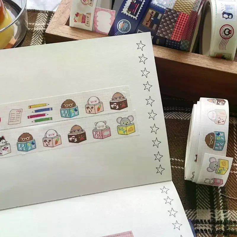 Japanese Style Cartoon Washi Tape Sticke INS Aesthetic Paper Tape DIY Handbook Scrapbooking Planner Aesthetic Masking Tape Oasis Select