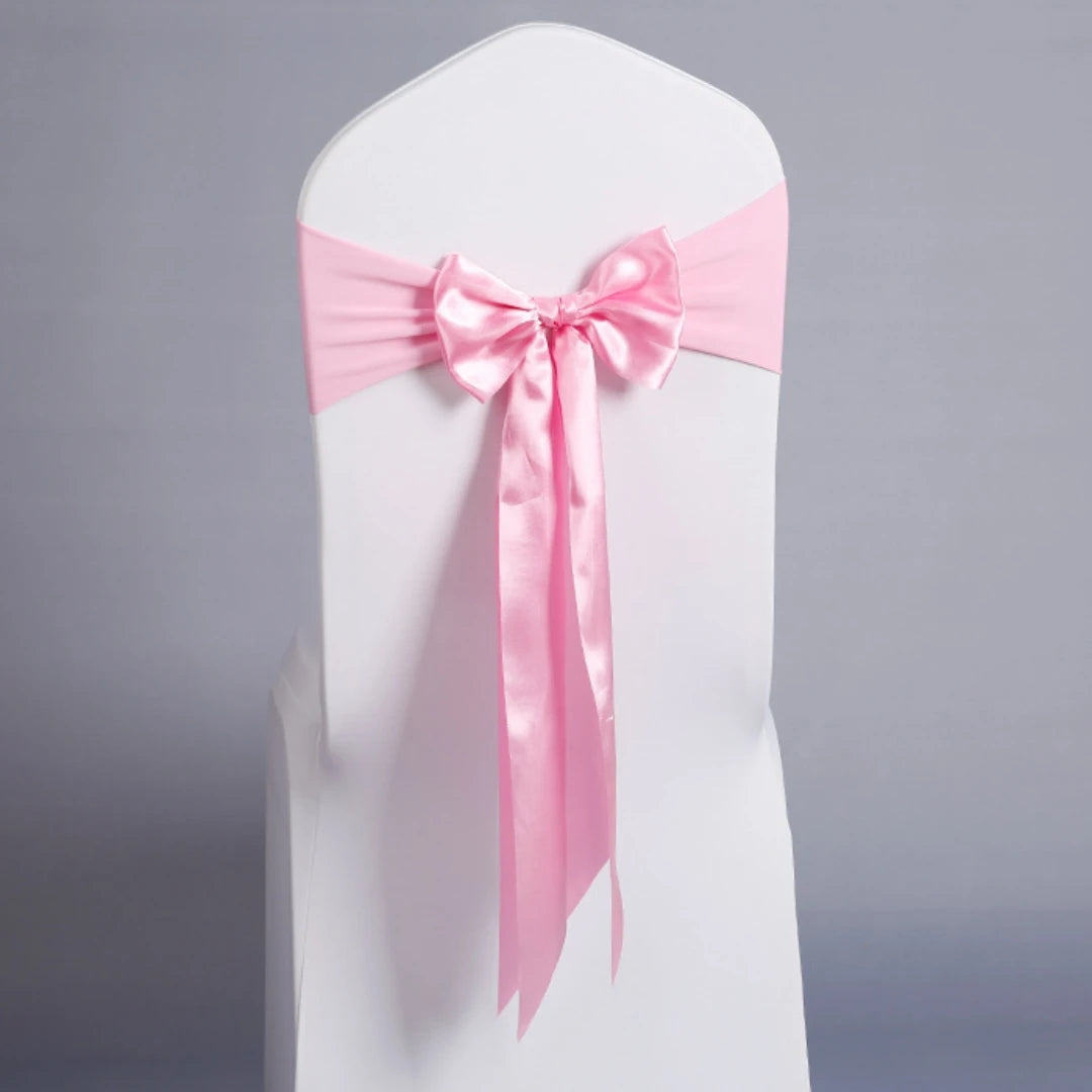 Wedding Decoration Spandex Chair Sashes Ready Made Bow Tie No Need To Tie Stretch Bands BIrthday Party Holiday Hotel Festival Oasis Select Pink