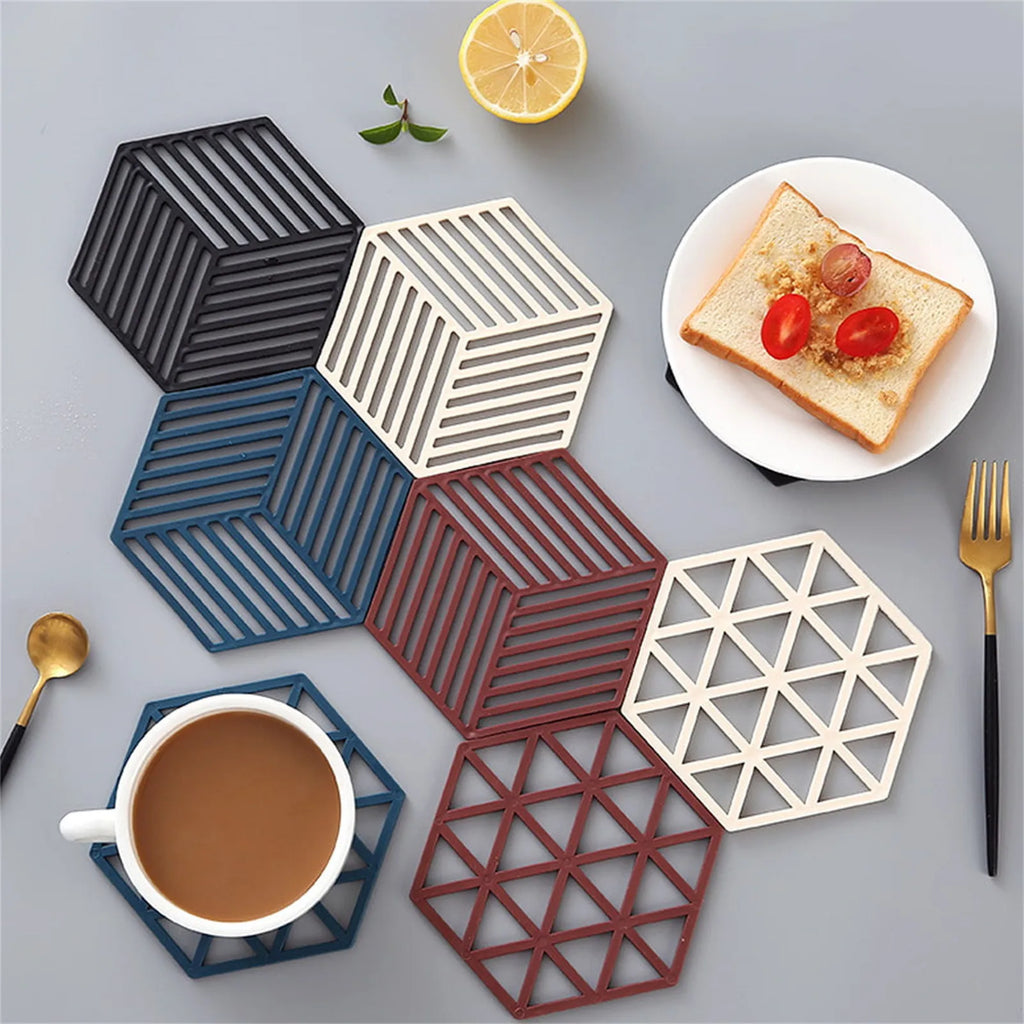 8 Pcs Silicone Trivet Mat And Hot Pads Hexagon Heat Resistant Multifuntion Kitchen Tool Counter Mat Silicone Placemat Pot Holder Oasis Select