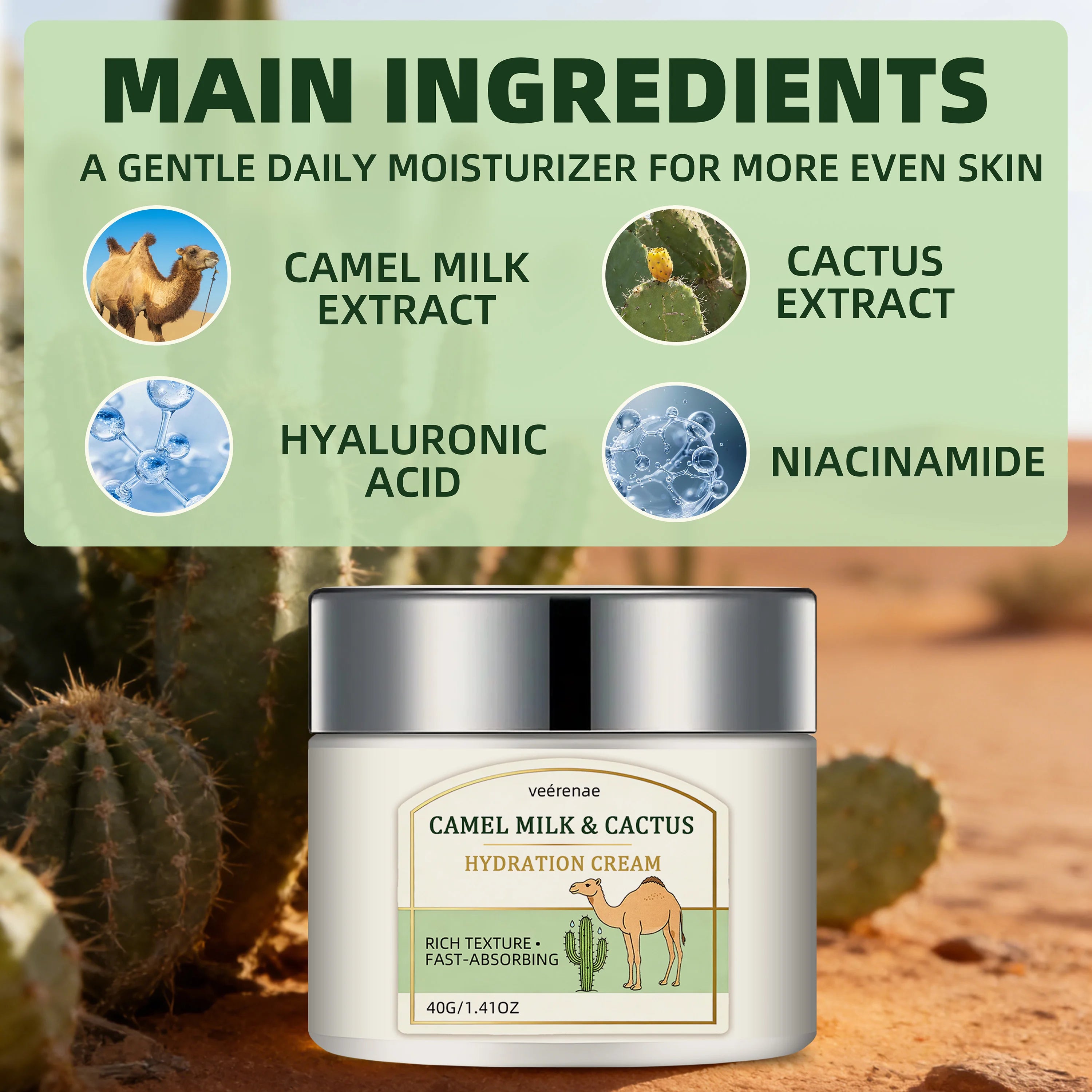Camel Milk & Cactus Face Cream – Daily Hydration, All Skin