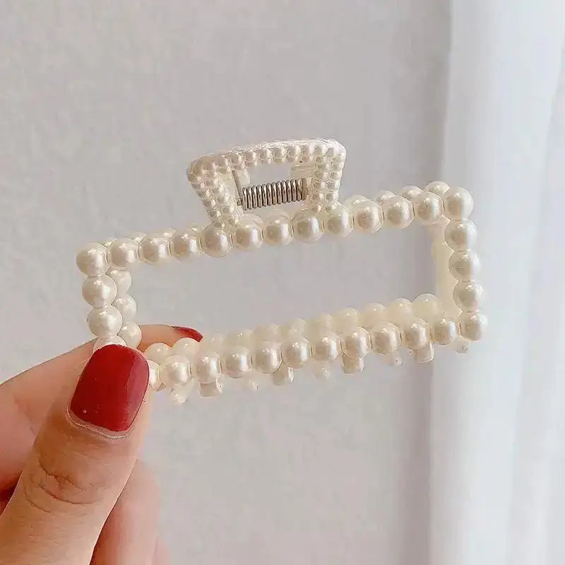 Fashion Square Pearl Claw Clip Elegant Hair Accessory Geometric Hairpin for Women Girls Daily Hair Styling Clips Oasis Select