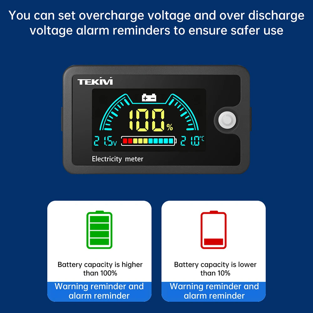 DC 8-100V LCD Digital Voltmeter Ternary/Lithium Iron Phosphate/Lead Acid Battery Capacity Indicator With Temperature Alarm Oasis Select