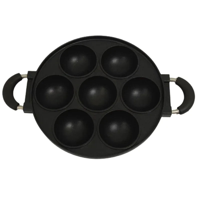 7 Hole Cake Cooking Pan Cast Iron Omelette Pan Non-stick Cooking Pot Breakfast Egg Cooking Pie Cake Mold Cookware Kitchenware Oasis Select black