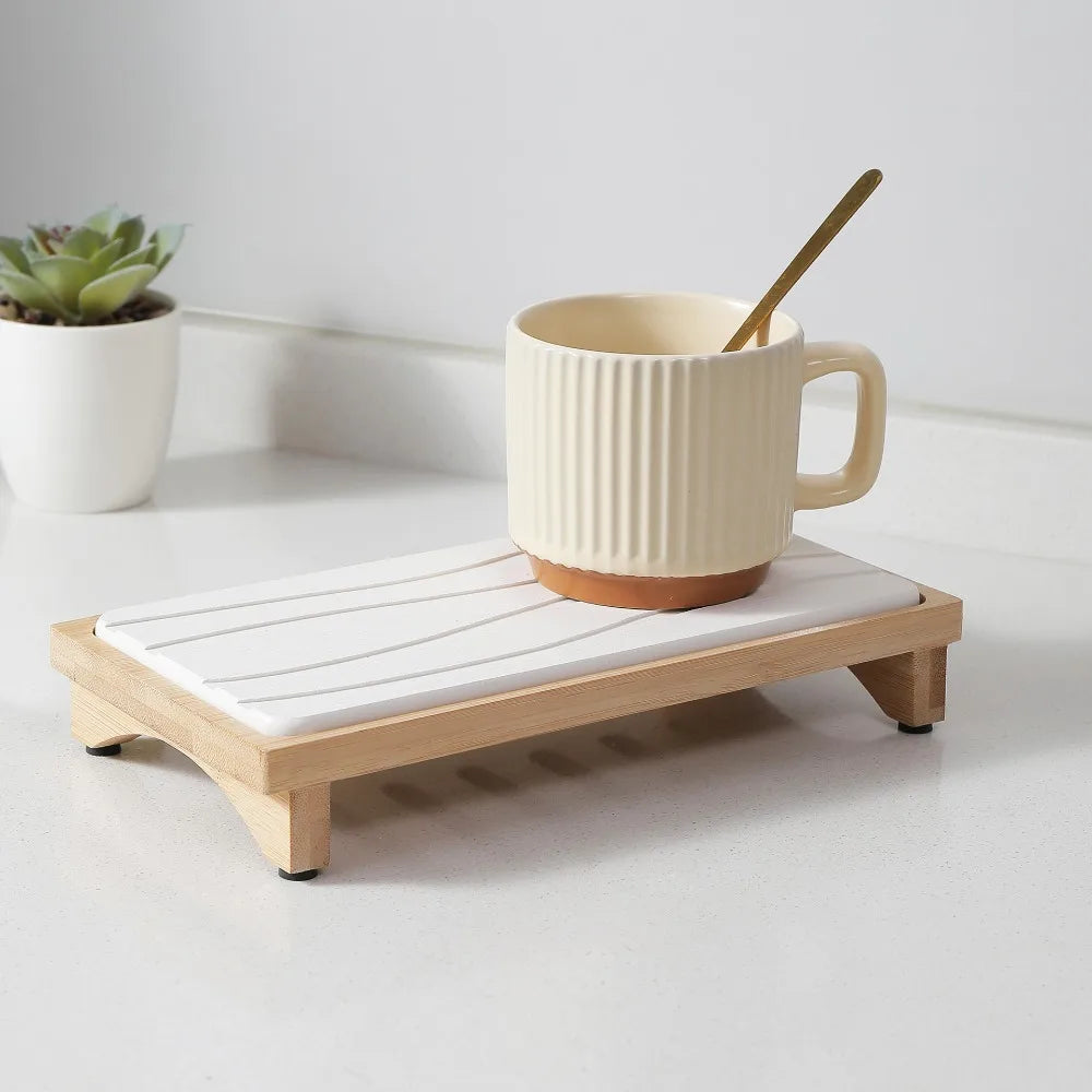 Diatomaceous Earth Drain Mat | Quick-Dry Stone Tray & Bamboo Rack