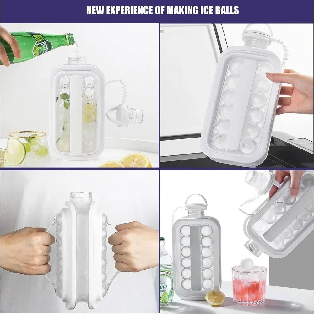 Portable 2in1 Folding Ice Maker Water Bottle with Creative Ice Cube Mold Ice Hockey Lattice Kitchen Bar Gadgets Ice Making Tool Oasis Select