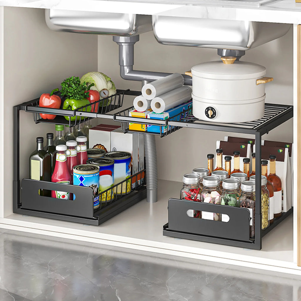 Kitchen retractable lower sink rack push-pull drawer storage rack storage basket cabinet layered pot storage rack Oasis Select