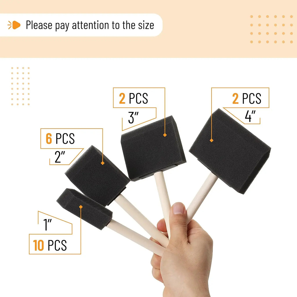 20Pcs Foam Paint Brushes, 1”, 2”, 3" 4”, Sponge Brushes, Sponge Paint Brush, Foam Brushes for Painting, Staining, Paint Sponges Oasis Select 20Pcs-Set
