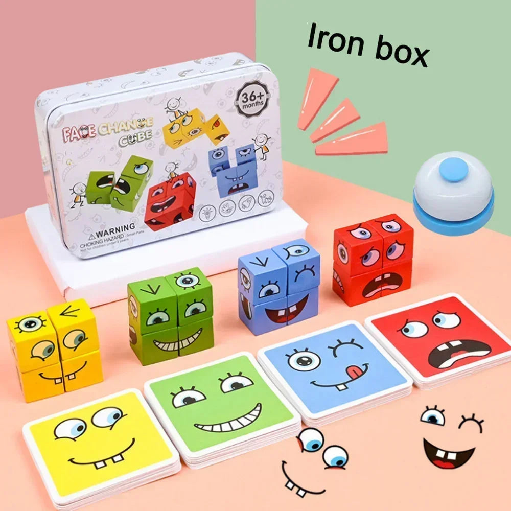 Cube Face Changing Wood Puzzle Building Block Board Game Montessori Expression Wooden Block Blocos for Children New Oasis Select