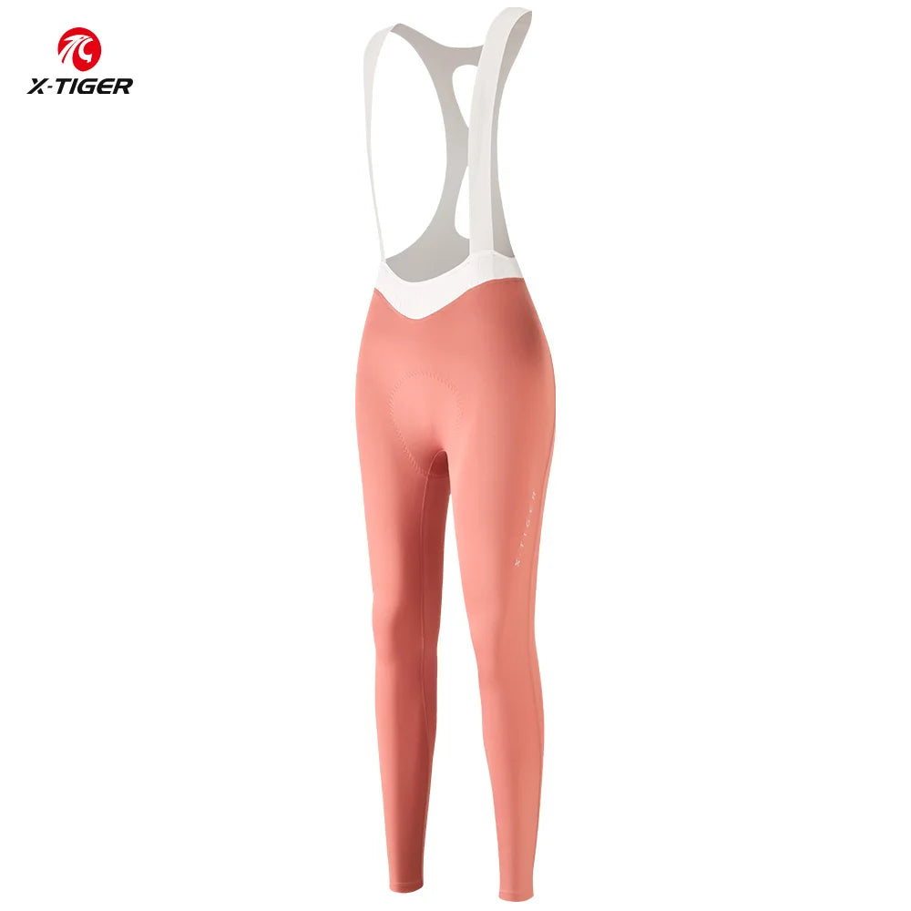 X-TIGER Women‘s Professional Cycling Bib Pants Spring Autumn MTB Road Bike Pants Breathable Shock Absorption Cycling Tights Oasis Select Pink XL