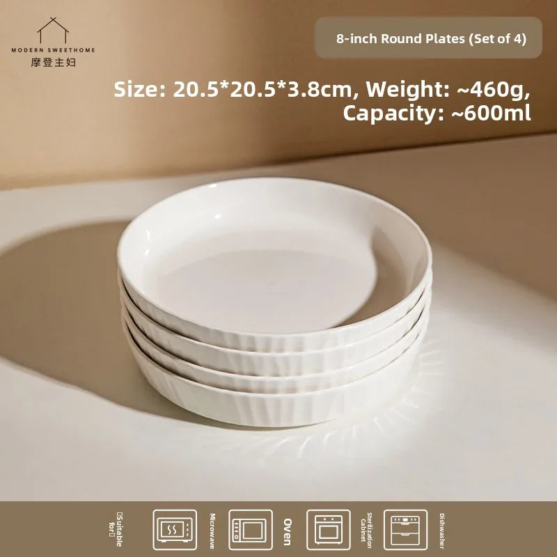 Modern Minimalist Ceramic Deep Dinner Plate - Elegant White Porcelain Dish for Pasta & Soup, Premium Tableware Oasis Select 8inch discs (pack of 4)