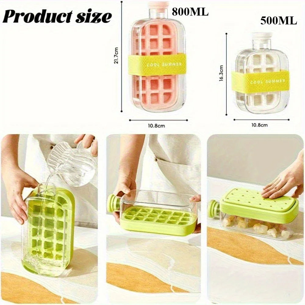 500/800ml 2in1 Ice Cube Tray with Water Bottle Press Type Portable Ice Maker High Capacity Ice Mold for Home Kitchen Summer Use Oasis Select