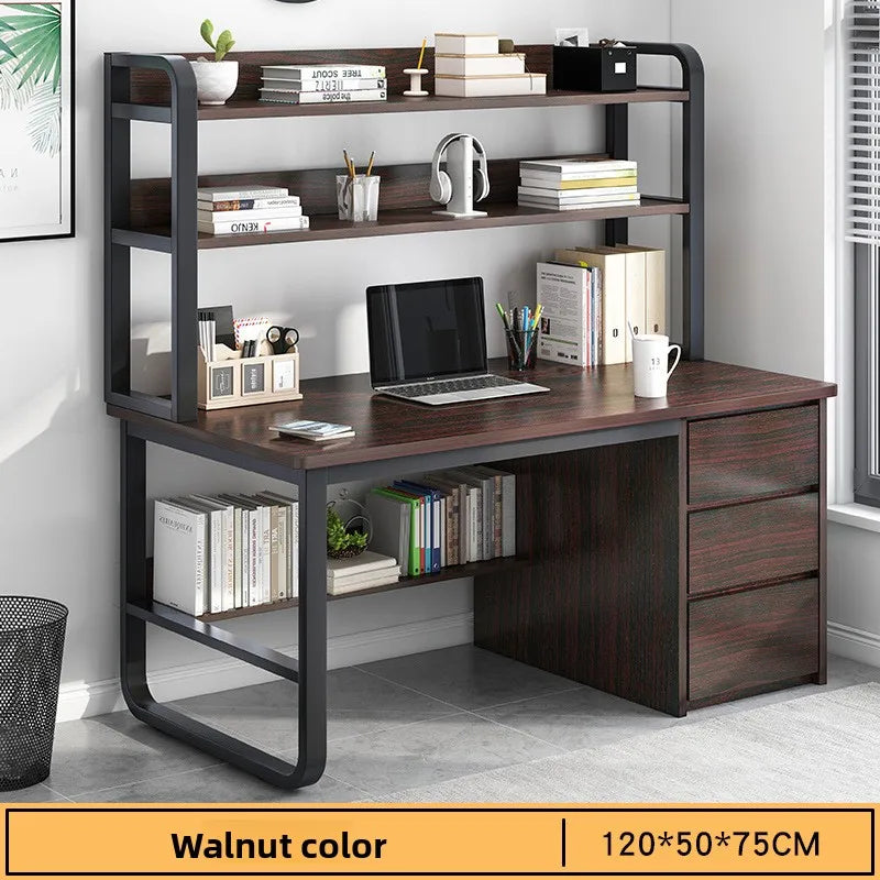 Desk Desktop Computer Desk Simple Home Desk Student Bedroom Bookshelf Integrated Writing Desk Oasis Select Walnut-120-50-B