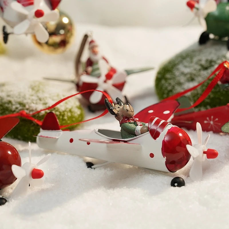 Christmas Ironwork Airplane Pendants Home Iron Handicrafts Snowmen Reindeer Christmas Tree Pendants Oasis Select