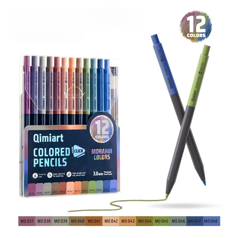 12 Colors Click Colored Pencils 3.0mm Soft Oily Lead Mechanical Pencils for Student Art School Office Supplies Stationery Oasis Select D