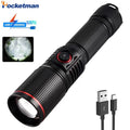 Outdoor Tactical Aluminum Alloy High Lumens LED Flashlight Telescopic Zoom Torch 6 Lighting Modes Emergency Light Oasis Select Flashlight package 1X18650 battery