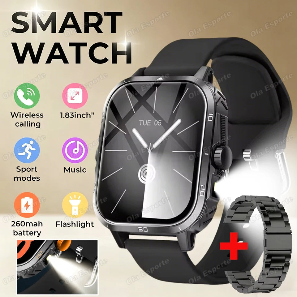 HW12 Military Sports Smartwatch – Bluetooth Call & Flashlight
